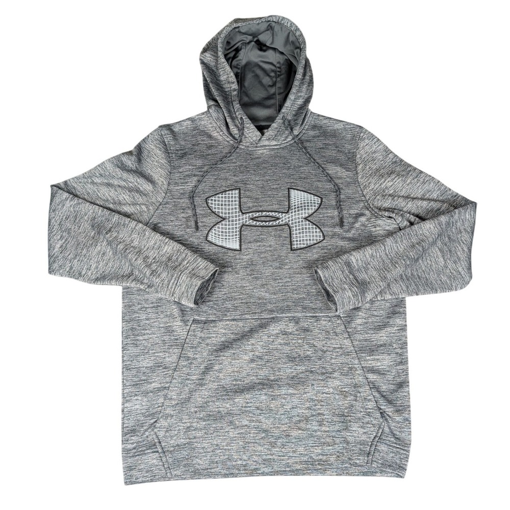 Under Armour Hoodie Mens Small Gray ColdGear Space Dye Logo Pullover Excellent